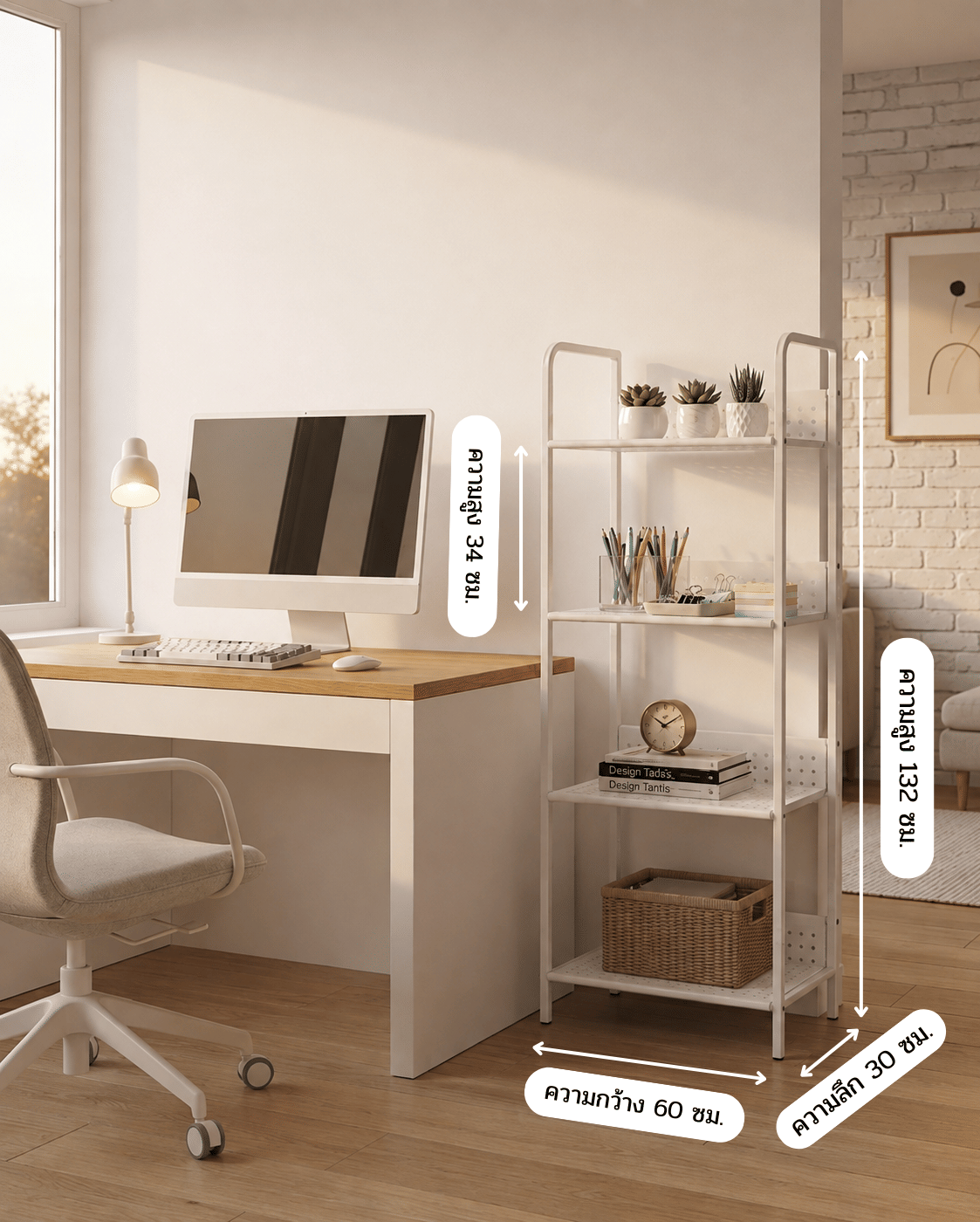 ชั้นวางของ 4 ชั้น KEFVA ขนาด 30X60X132 ซม. สีขาว_3
